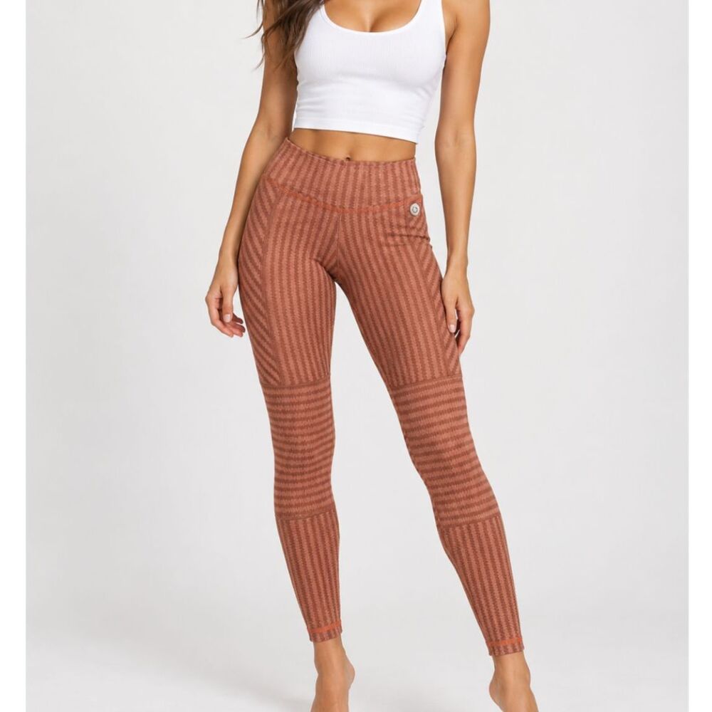 Burnt Orange Stripe Leggings Small High Rise Stretch Pants